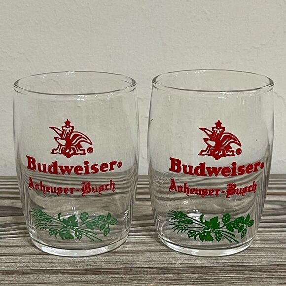 Budweiser Other - Vintage 60s Budweiser Anheuser Busch Tester Sampler Glasses Barrel Shaped 2 Set